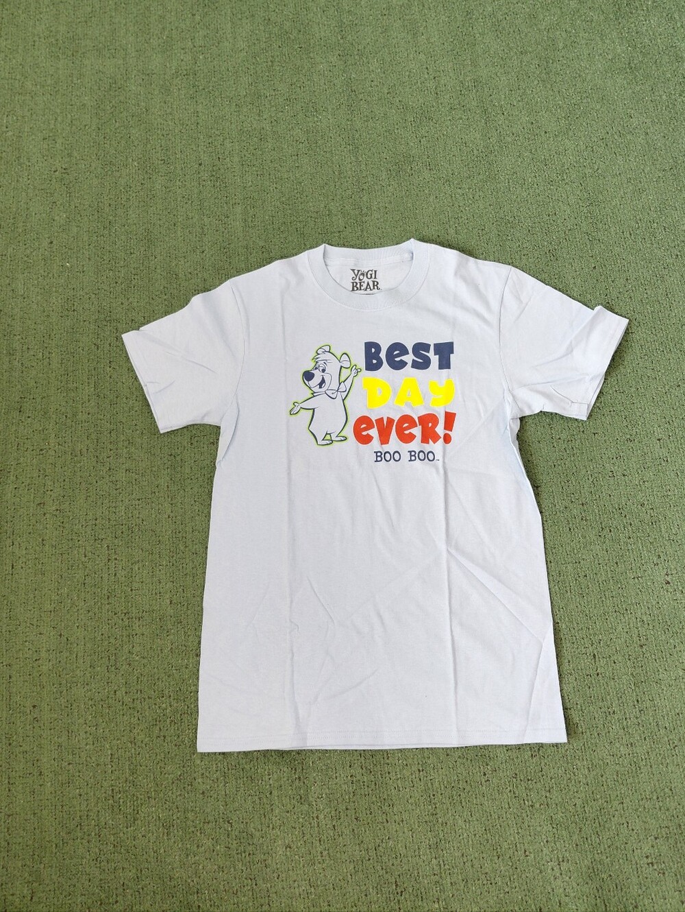 Youth Yogi Bear Best Day Ever! Cartoon Kids Light Blue T Shirt Sz XL